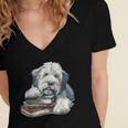 Old English Sheepdog Books Reading Dog Breed Graphic Women's Jersey Short Sleeve Deep V-Neck Tshirt