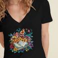 Open Book With Colorful Floral Reading Magic Women's Jersey Short Sleeve Deep V-Neck Tshirt