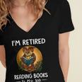Owl I'm Retired Reading Books Is My Job Women's Jersey Short Sleeve Deep V-Neck Tshirt