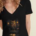 Owl Library Books Wisdom Reading Vintage Scholar Women's Jersey Short Sleeve Deep V-Neck Tshirt
