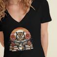 Owl Reading Books Book Library Bookworm Women's Jersey Short Sleeve Deep V-Neck Tshirt