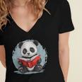 Panda With Book For Reading Enthusiasts Women's Jersey Short Sleeve Deep V-Neck Tshirt Panda With Book For Reading Enthusiasts Women's Jersey Short Sleeve Deep V-Neck Tshirt