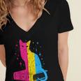Pansexual Pride Celestial Cat Sitting Book LGBTQ Pan Colors Men Women Women's Jersey Short Sleeve Deep V-Neck Tshirt Pansexual Pride Celestial Cat Sitting Book LGBTQ Pan Colors Men Women Women's Jersey Short Sleeve Deep V-Neck Tshirt