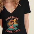 Paperbacks And Pool Days Flamingo Reading Summer Vibes Books Women's Jersey Short Sleeve Deep V-Neck Tshirt