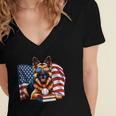 Patriotic German Shepherd Dog Books Baseball American Flag Women's Jersey Short Sleeve Deep V-Neck Tshirt