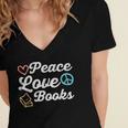 Peace Love Books Read Book Reading Librarian Across America Women's Jersey Short Sleeve Deep V-Neck Tshirt Peace Love Books Read Book Reading Librarian Across America Women's Jersey Short Sleeve Deep V-Neck Tshirt
