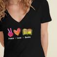 Peace Love Books Reader Librarian Library Book Women's Jersey Short Sleeve Deep V-Neck Tshirt Peace Love Books Reader Librarian Library Book Women's Jersey Short Sleeve Deep V-Neck Tshirt