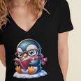 Penguin Reading a Book Animal Women's Jersey Short Sleeve Deep V-Neck Tshirt Penguin Reading a Book Animal Women's Jersey Short Sleeve Deep V-Neck Tshirt