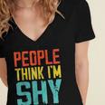 People Think I'm Shy I Introvert Women's Jersey Short Sleeve Deep V-Neck Tshirt