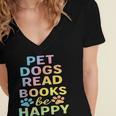Pet Dogs Read Books Be Happy Dog Lover Women's Jersey Short Sleeve Deep V-Neck Tshirt