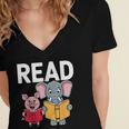 Pig Elephant Reading Cute Book Lover Bookworm Boys Girls Kid Women's Jersey Short Sleeve Deep V-Neck Tshirt