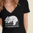 Polar Bear Reading Book Pajama Sleep Women's Jersey Short Sleeve Deep V-Neck Tshirt