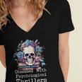 Psychological Thriller Reader Fan Skull Flowers Books Women's Jersey Short Sleeve Deep V-Neck Tshirt