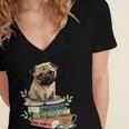 Pug Dog Reading Book Coffee Read Books Be Kind Stay Weird Women's Jersey Short Sleeve Deep V-Neck Tshirt