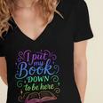 I Put My Book Down To Be Here Whimsical Graphic For Readers Women's Jersey Short Sleeve Deep V-Neck Tshirt I Put My Book Down To Be Here Whimsical Graphic For Readers Women's Jersey Short Sleeve Deep V-Neck Tshirt