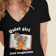 Quiet Girl Loud Imagination Book Lover Bookworm Reader Women's Jersey Short Sleeve Deep V-Neck Tshirt
