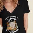 Quilting Sewing Machine Quilter Easily Distracted By Book Women's Jersey Short Sleeve Deep V-Neck Tshirt