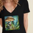 Rabbit Reading Book Under Large Mushroom Easter Bandana Women's Jersey Short Sleeve Deep V-Neck Tshirt Rabbit Reading Book Under Large Mushroom Easter Bandana Women's Jersey Short Sleeve Deep V-Neck Tshirt