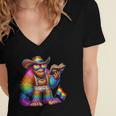 Rainbow Pride Bigfoot Reading Book With Heart Glasses Women's Jersey Short Sleeve Deep V-Neck Tshirt