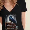 Raven On A Stack Of Books Wisdom Of Odin Women's Jersey Short Sleeve Deep V-Neck Tshirt