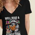 Well Read & Slightly Feral Raccoon Book Lover Graphic Women's Jersey Short Sleeve Deep V-Neck Tshirt Well Read & Slightly Feral Raccoon Book Lover Graphic Women's Jersey Short Sleeve Deep V-Neck Tshirt
