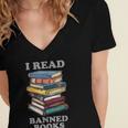 I Read Banned Books Bookworm Women's Jersey Short Sleeve Deep V-Neck Tshirt
