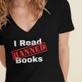 I Read Banned Books Censored Red Stamp Reading Librarian Women's Jersey Short Sleeve Deep V-Neck Tshirt