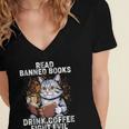 Read Banned Books Drink Coffee Fight Evil Cat Women's Jersey Short Sleeve Deep V-Neck Tshirt Read Banned Books Drink Coffee Fight Evil Cat Women's Jersey Short Sleeve Deep V-Neck Tshirt