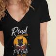 Read Banned Books Pet Cats Fight Evil Read Banned Reader Women's Jersey Short Sleeve Deep V-Neck Tshirt