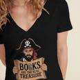 Read Book Reader Library Reading Librarian Pirate Bookworm Women's Jersey Short Sleeve Deep V-Neck Tshirt