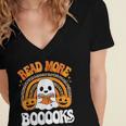 Read More Books Booooks Ghost Pumpkin Cute Teacher Halloween Women's Jersey Short Sleeve Deep V-Neck Tshirt
