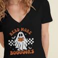 Read More Books Cute Ghost Reading Book Teacher Halloween Women's Jersey Short Sleeve Deep V-Neck Tshirt Read More Books Cute Ghost Reading Book Teacher Halloween Women's Jersey Short Sleeve Deep V-Neck Tshirt