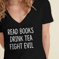 Read Books Drink Tea Fight Evil Women's Jersey Short Sleeve Deep V-Neck Tshirt Read Books Drink Tea Fight Evil Women's Jersey Short Sleeve Deep V-Neck Tshirt