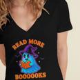 Read More Books Halloween Book Cute Ghost Reading Teaching Women's Jersey Short Sleeve Deep V-Neck Tshirt