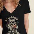 Read Books Be Kind Stay Weird Raccoon Coffee Lover Reading Women's Jersey Short Sleeve Deep V-Neck Tshirt
