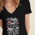 Read Books Be Kind Stay Weird Skeleton Heart Reading Alt Women's Jersey Short Sleeve Deep V-Neck Tshirt
