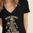 Read Books Be Kind Stay Weird Skeleton Reading Coffee Goth Women's Jersey Short Sleeve Deep V-Neck Tshirt