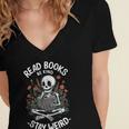 Read Books Be Kind Stay Weird Skeleton Reading Goth Flower Women's Jersey Short Sleeve Deep V-Neck Tshirt Read Books Be Kind Stay Weird Skeleton Reading Goth Flower Women's Jersey Short Sleeve Deep V-Neck Tshirt