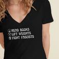 Read Books Lift Weights Fight Fascists Lovers Reading Women's Jersey Short Sleeve Deep V-Neck Tshirt Read Books Lift Weights Fight Fascists Lovers Reading Women's Jersey Short Sleeve Deep V-Neck Tshirt