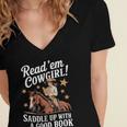Read 'Em Cowgirl Saddle Up With A Good Book Rodeo Bookworm Women's Jersey Short Sleeve Deep V-Neck Tshirt
