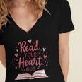 Read Your Heart Out Book Escape Into Stories Women's Jersey Short Sleeve Deep V-Neck Tshirt