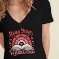 Read Your Heart Out Book Valentines Day Reading Teacher Women's Jersey Short Sleeve Deep V-Neck Tshirt