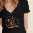 I Read Past My Bedtime Book Flower Butterfly Moon Bookish Women's Jersey Short Sleeve Deep V-Neck Tshirt