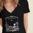 Read In Peace Skeleton Reading Book Halloween Bookish Women's Jersey Short Sleeve Deep V-Neck Tshirt