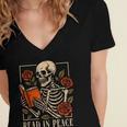 Read In Peace Skeleton Reading Book Halloween Teacher Women's Jersey Short Sleeve Deep V-Neck Tshirt Read In Peace Skeleton Reading Book Halloween Teacher Women's Jersey Short Sleeve Deep V-Neck Tshirt