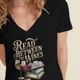 Read Between The Wines Vintage Book Lovers Wine Reading Women's Jersey Short Sleeve Deep V-Neck Tshirt Read Between The Wines Vintage Book Lovers Wine Reading Women's Jersey Short Sleeve Deep V-Neck Tshirt