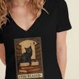 The Reader Cat Book Reading Halloween Tarot Card Women's Jersey Short Sleeve Deep V-Neck Tshirt