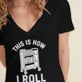Reader Librarian Library This Is How I Roll Book Cart Meme Women's Jersey Short Sleeve Deep V-Neck Tshirt