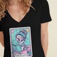 The Reader Retro Reading Skeleton Books Flowers Tarot Card Women's Jersey Short Sleeve Deep V-Neck Tshirt The Reader Retro Reading Skeleton Books Flowers Tarot Card Women's Jersey Short Sleeve Deep V-Neck Tshirt