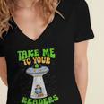 Take Me To Your Readers Alien Book Reading Bookaholic Women's Jersey Short Sleeve Deep V-Neck Tshirt